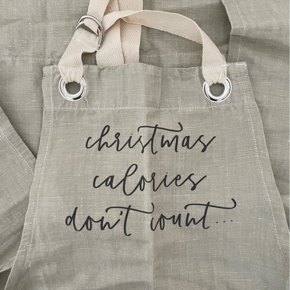 New “Christmas Calories Don’t Count” sage green holiday adult kitchen apron